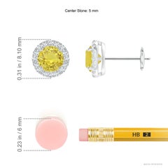 Pendientes Angara de zafiro amarillo natural de 1,06 ct y halo de diamantes en oro de 14 quilates
