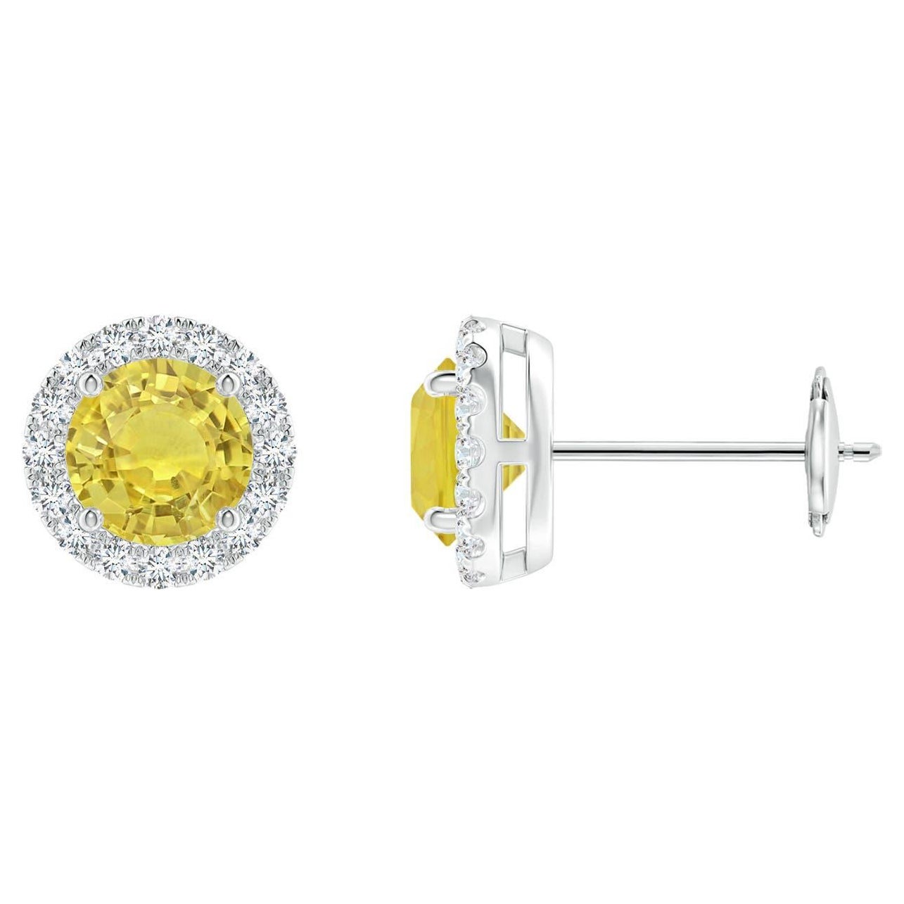 Angara Natural 1.06ct Yellow Sapphire and Diamond Halo Stud Earrings in 14K Gold