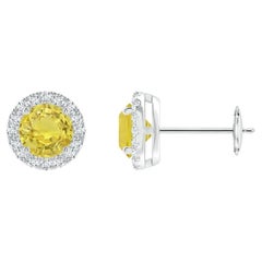 Angara Natural 1.06ct Yellow Sapphire and Diamond Halo Stud Earrings in 14K Gold