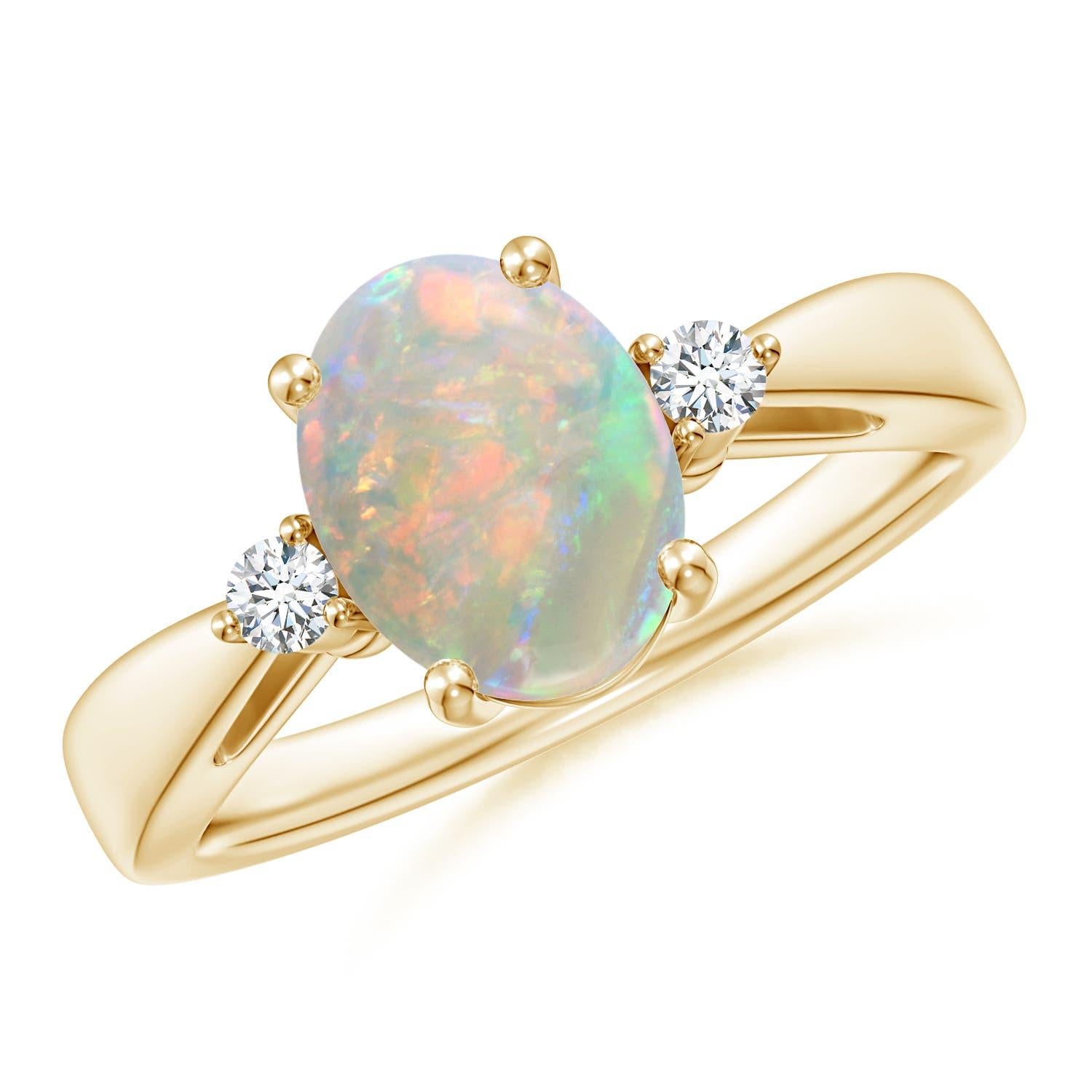 Angara natürlichen 1,1 ct Opal Solitär-Ring mit Diamant in 14K massivem Gold im Angebot 2