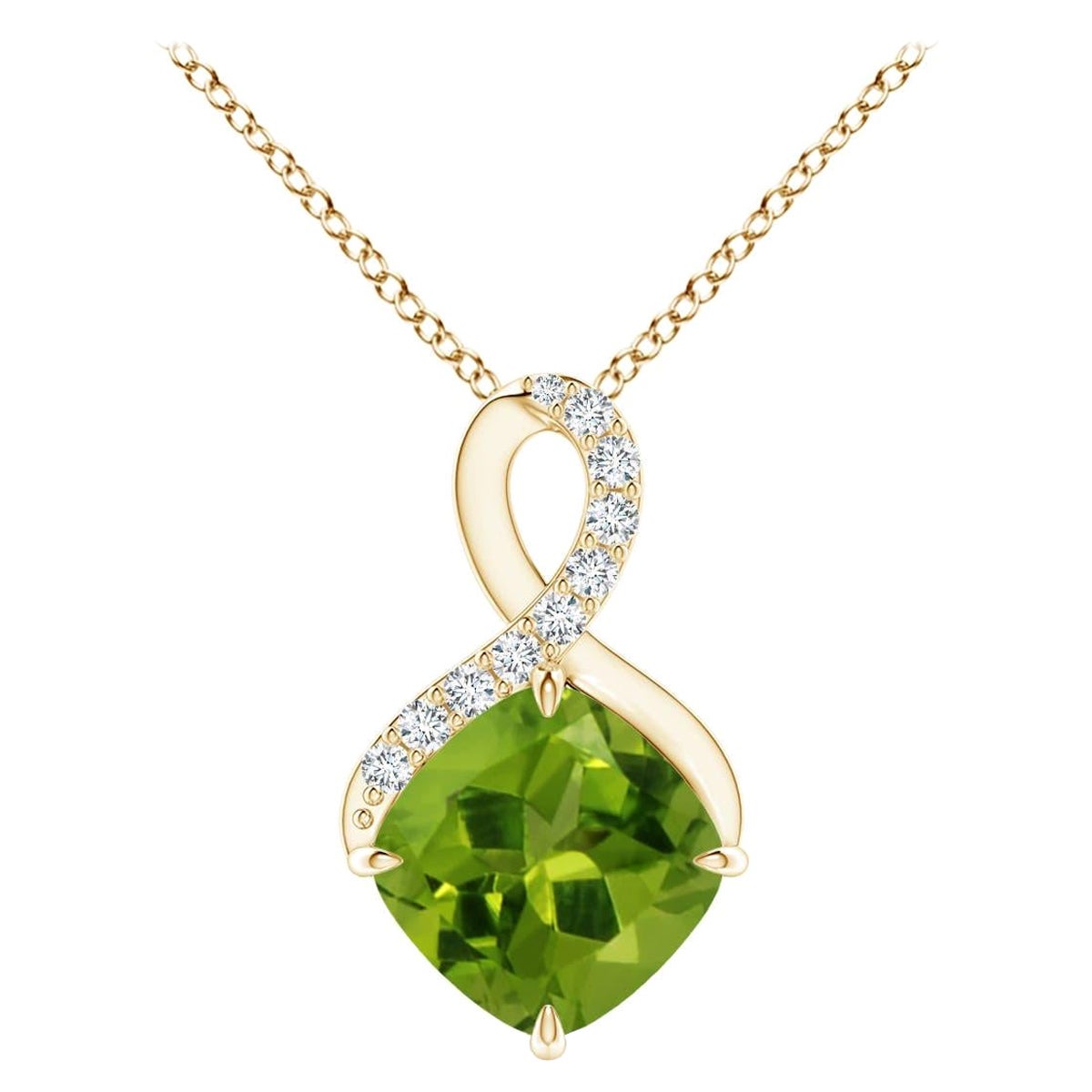 Angara Natural 1.1 ct Peridot Infinity Pendant with Diamonds in 14K Solid Gold
