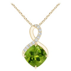 Angara Nature 1.1 ct Peridot Infinity Pendentif avec diamants en or massif 14K