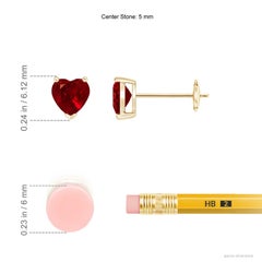 Pendientes de oro macizo de 14 quilates con forma de corazón y solitario de rubí natural de 1,1 ct para mujer