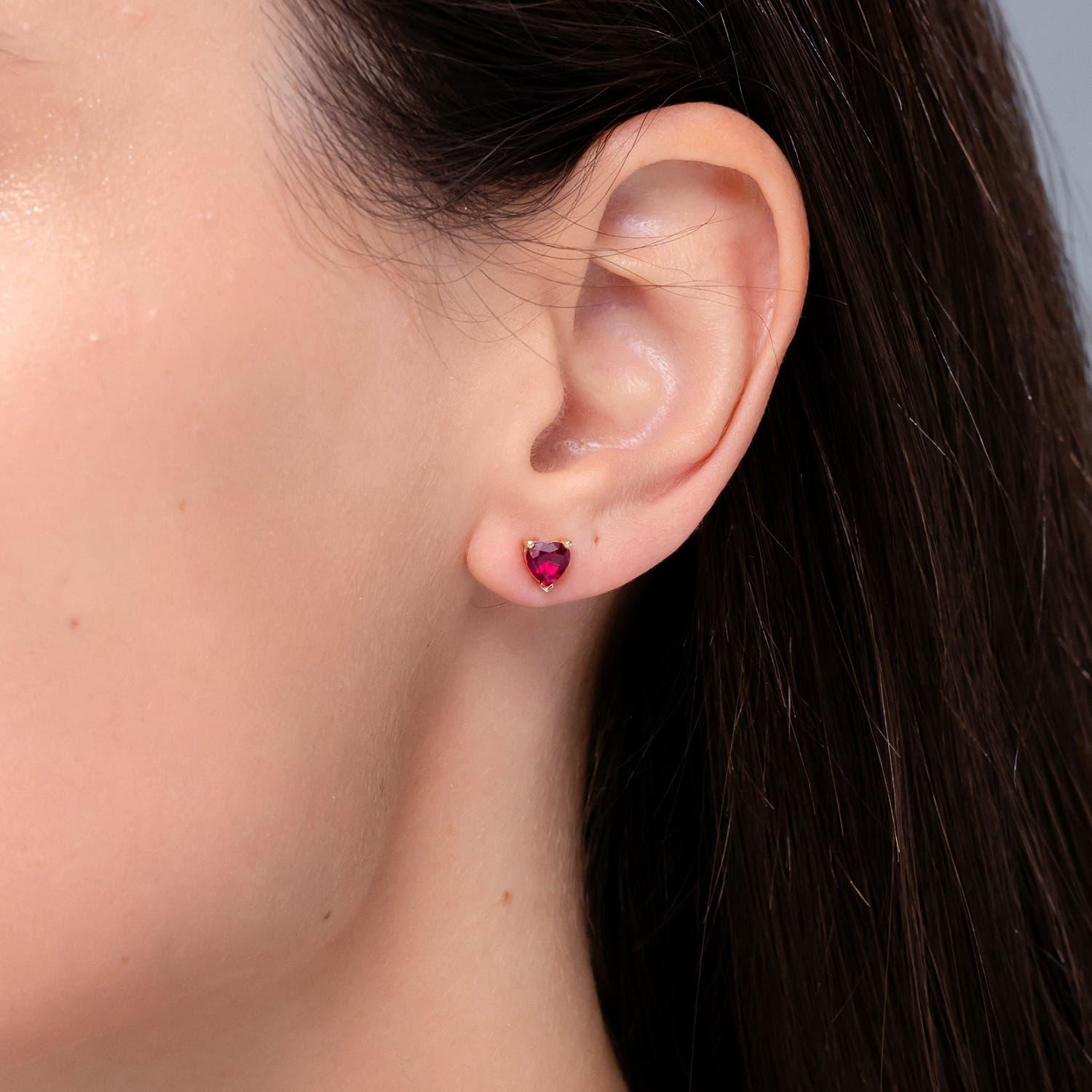 Modern Angara Natural 1.1 ct Ruby Solitaire Heart Stud Earrings in 14K Solid Gold Women For Sale