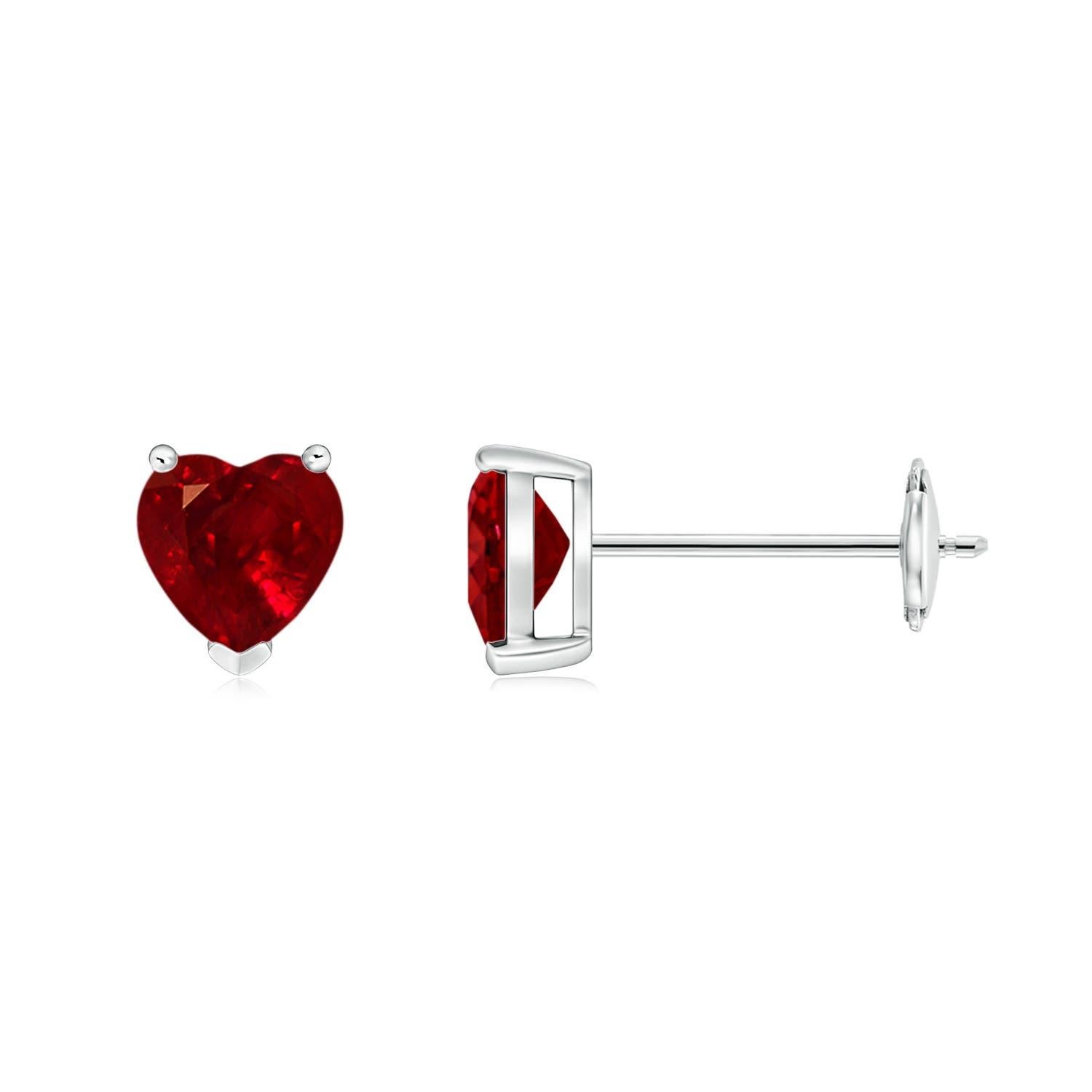 Heart Cut Angara Natural 1.1 ct Ruby Solitaire Heart Stud Earrings in 14K Solid Gold Women For Sale