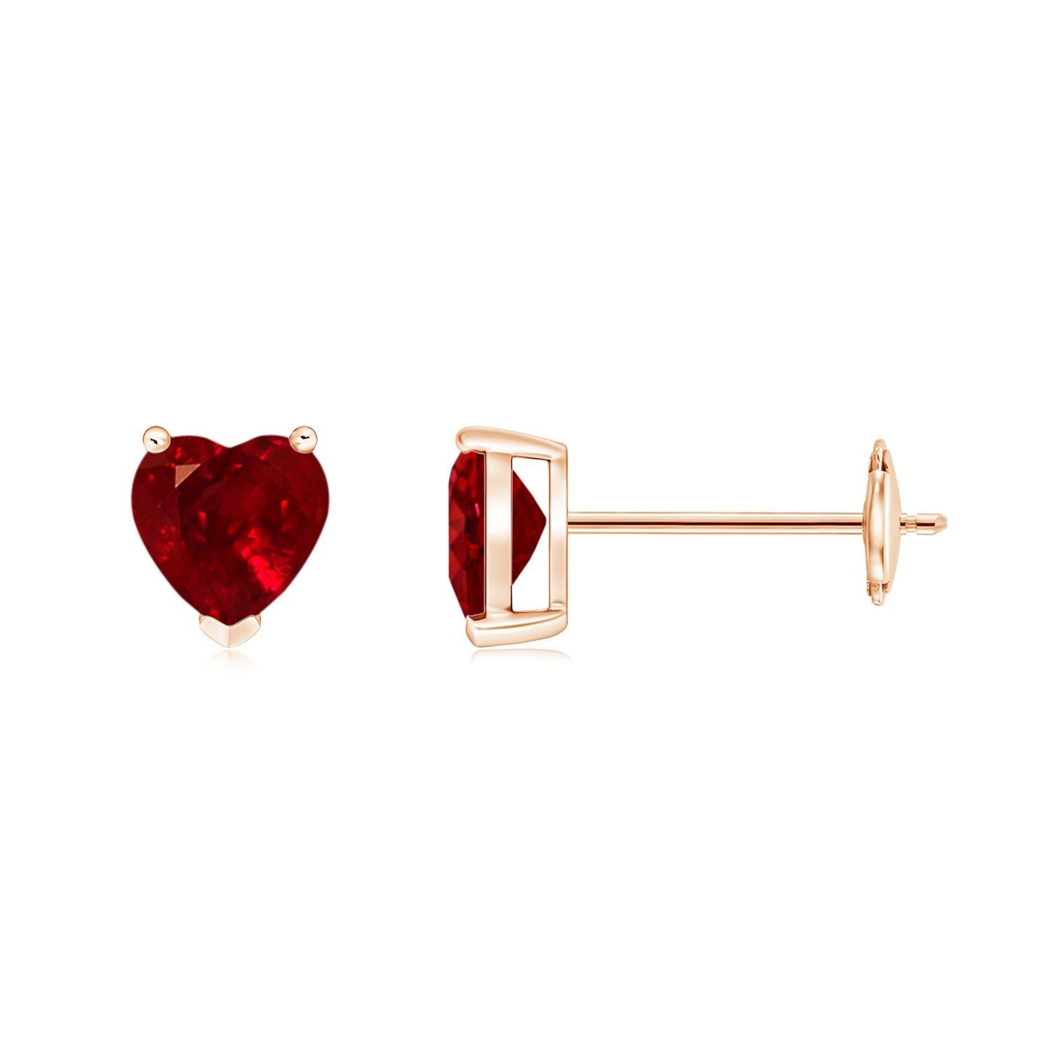 Angara Natural 1.1 ct Ruby Solitaire Heart Stud Earrings in 14K Solid Gold Women In New Condition For Sale In Los Angeles, CA