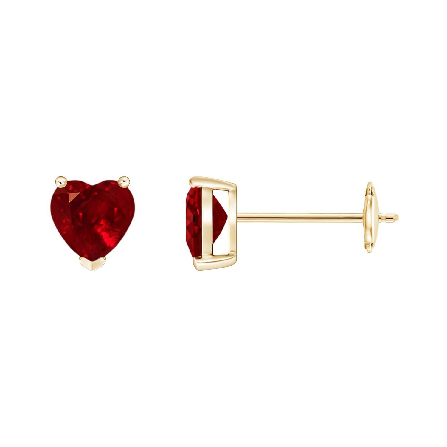 Angara Natural 1.1 ct Ruby Solitaire Heart Stud Earrings in 14K Solid Gold Women For Sale