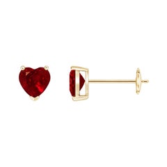 Angara Natural 1.1 ct Ruby Solitaire Heart Stud Earrings in 14K Solid Gold Women