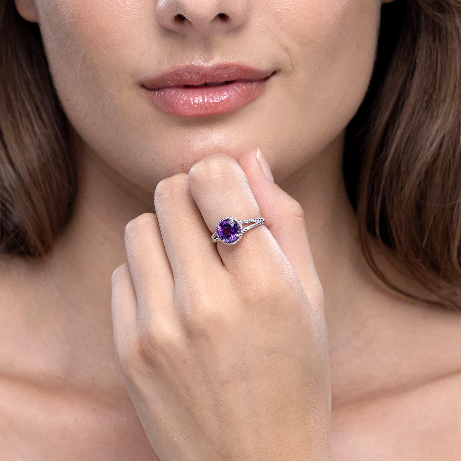 Angara natürlichen 1,15 ct Amethyst Twist Seil Split Shank Ring in 14K massivem Gold (Moderne) im Angebot