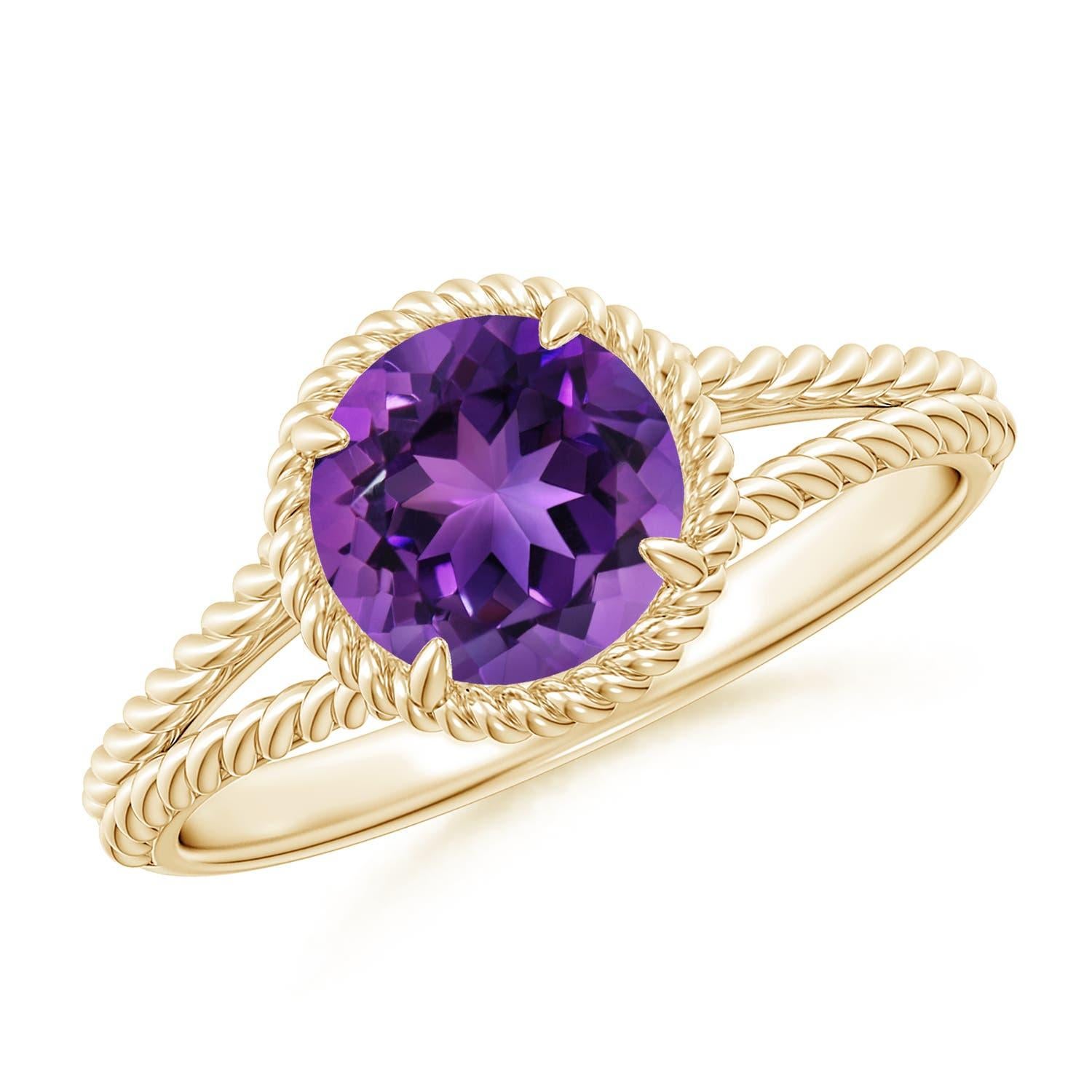 Angara natürlichen 1,15 ct Amethyst Twist Seil Split Shank Ring in 14K massivem Gold im Angebot 1
