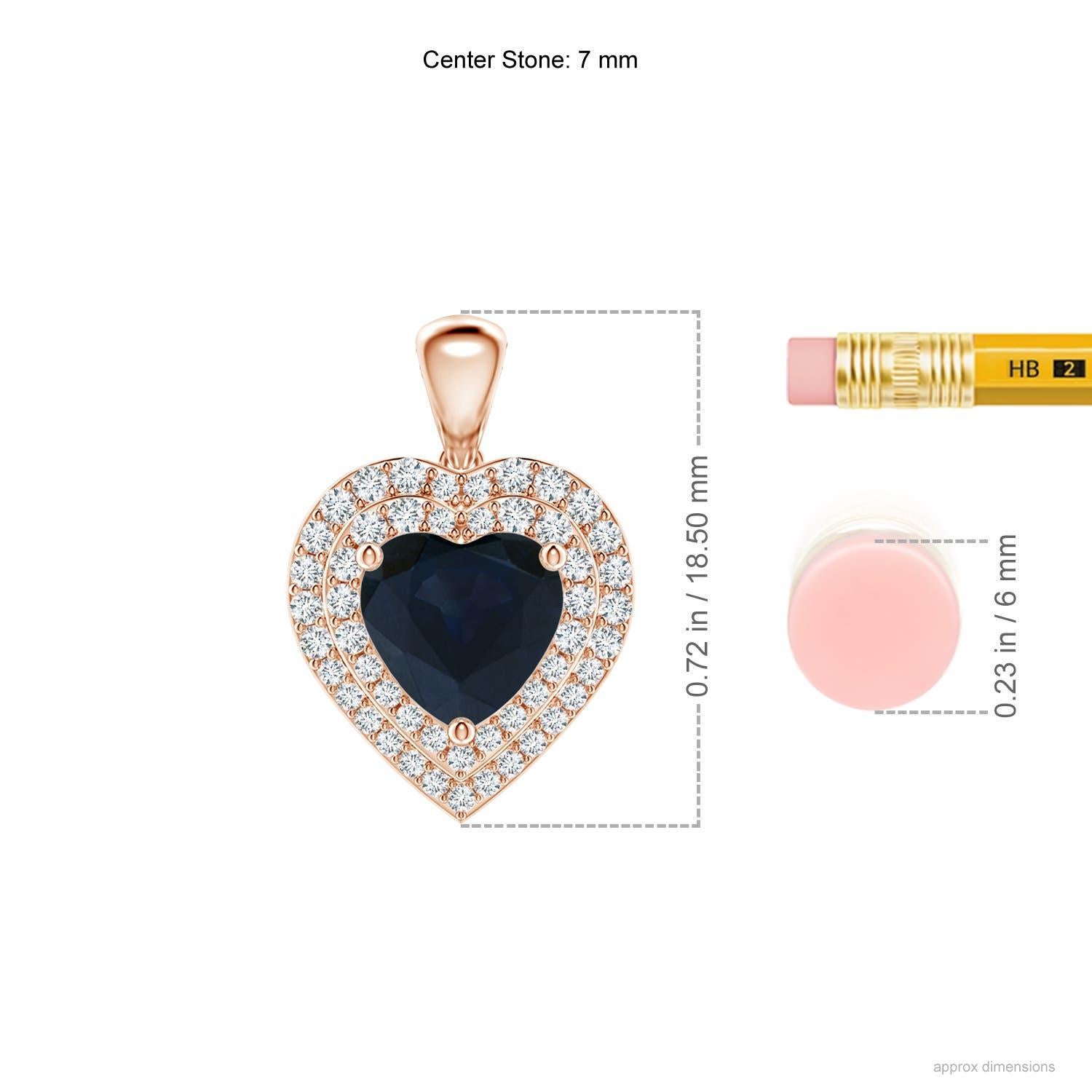Taille cœur Angara Nature 1.15 ct Blue Sapphire Diamond Heart Pendant Halo in 14K Rose Gold en vente