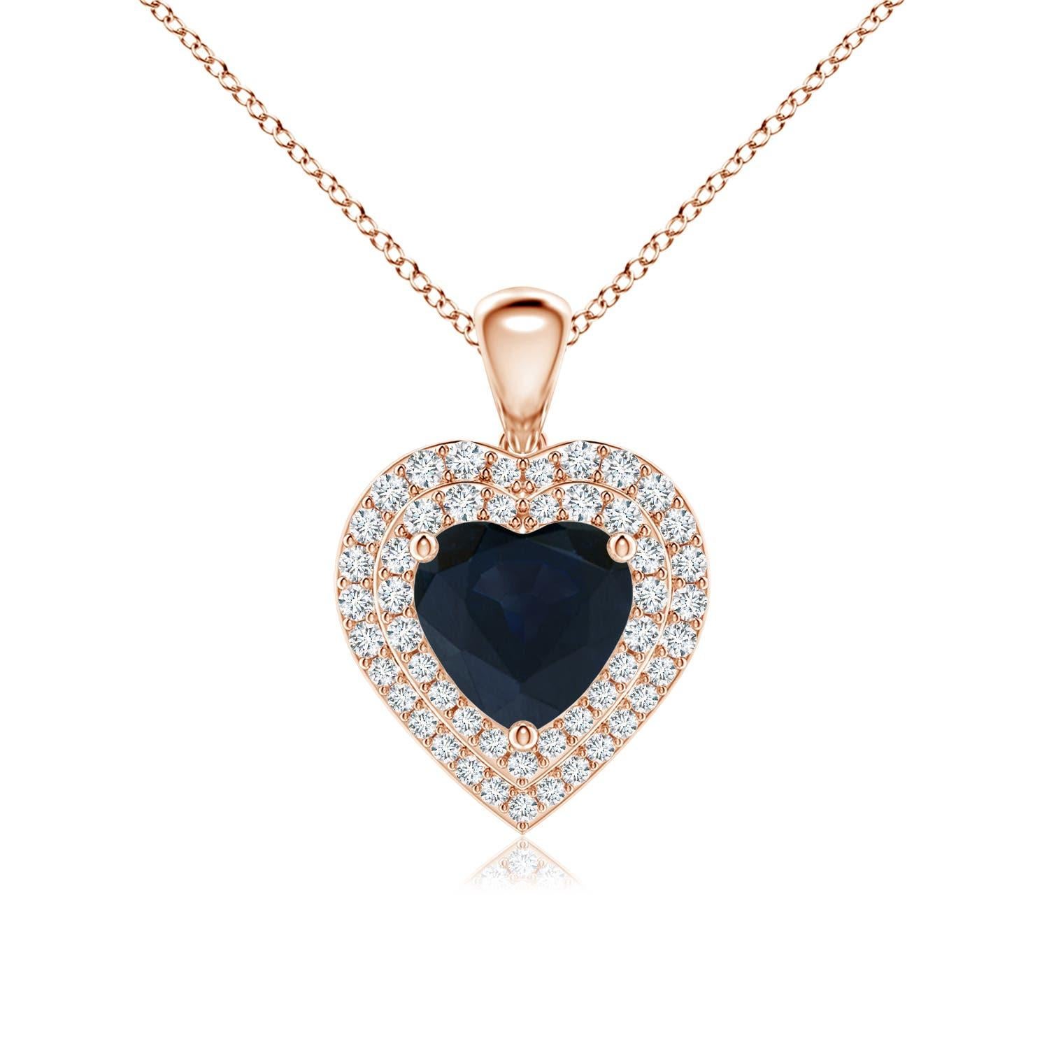 Ciondolo a forma di cuore con diamante e zaffiro blu da 1,15 carati di Angara in oro rosa 14K in vendita