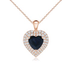 Ciondolo a forma di cuore con diamante e zaffiro blu da 1,15 carati di Angara in oro rosa 14K
