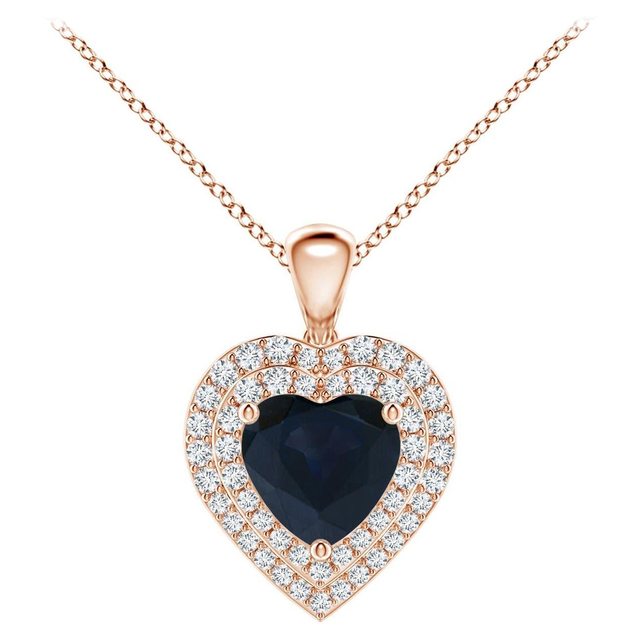 Angara Nature 1.15 ct Blue Sapphire Diamond Heart Pendant Halo in 14K Rose Gold en vente