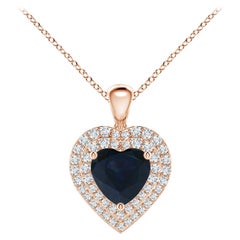 Angara Nature 1.15 ct Blue Sapphire Diamond Heart Pendant Halo in 14K Rose Gold