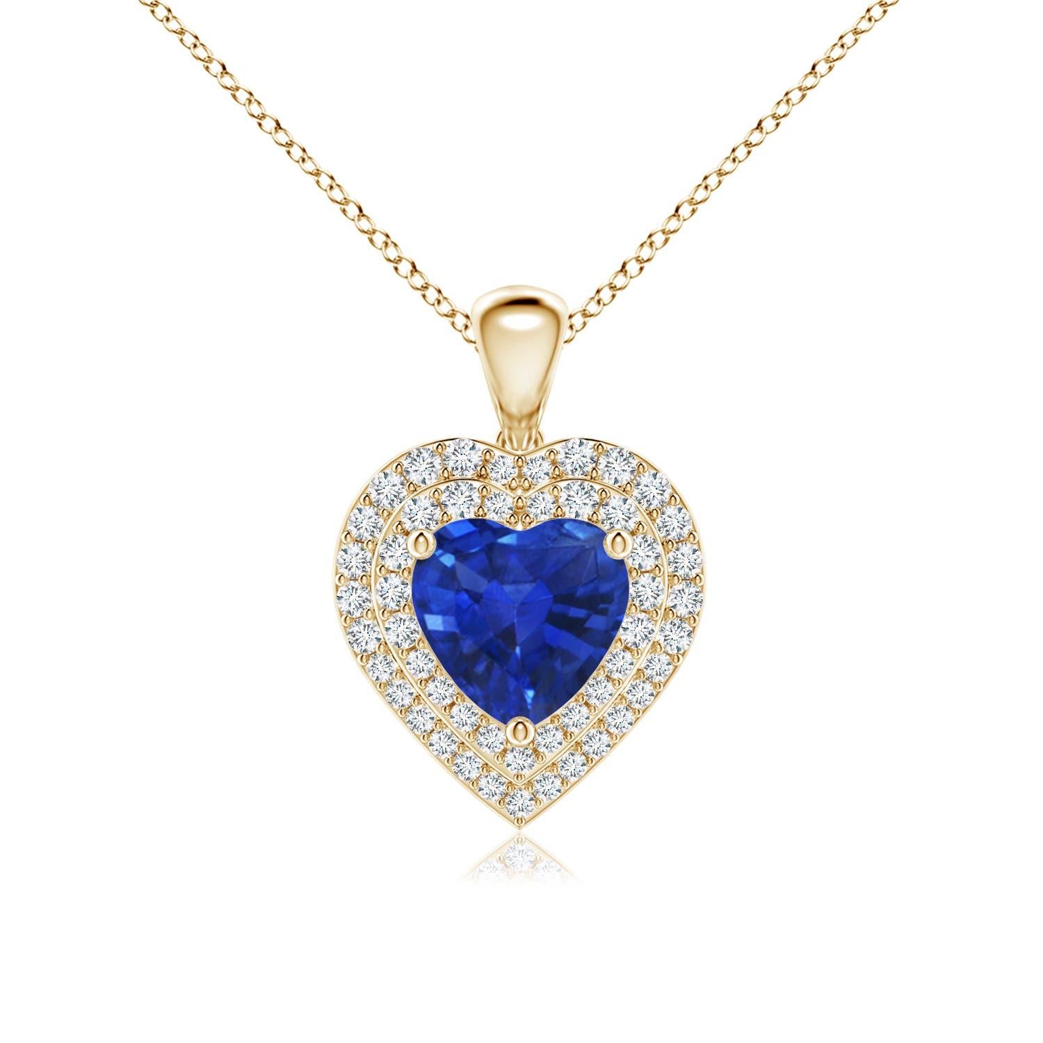 Ciondolo a forma di cuore con zaffiro blu e diamante da 1,15 carati di Angara in oro giallo 14K in vendita