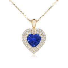 Ciondolo a forma di cuore con zaffiro blu e diamante da 1,15 carati di Angara in oro giallo 14K