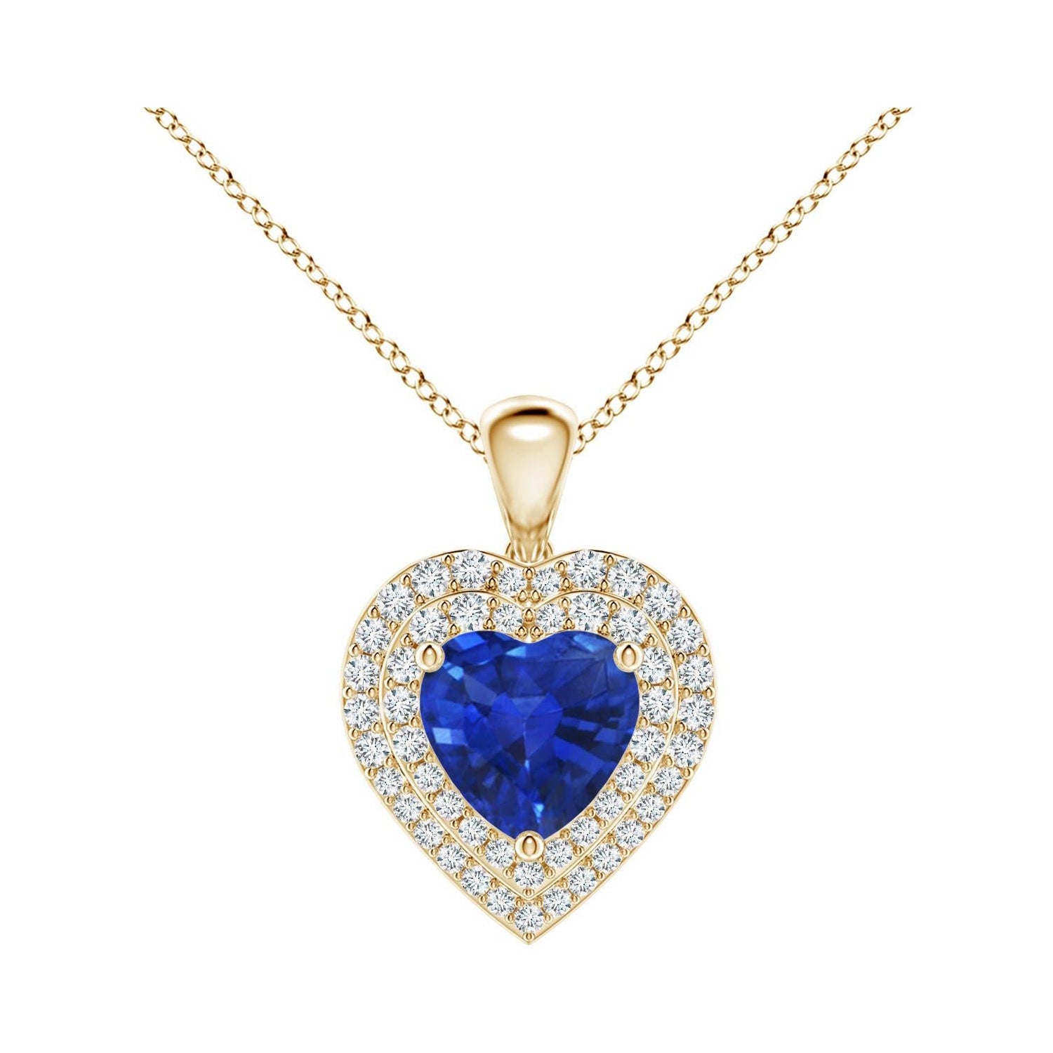 Angara Nature 1.15 ct Blue Sapphire & Diamond Heart Pendentif en or jaune 14K