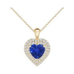 Angara Nature 1.15 ct Blue Sapphire & Diamond Heart Pendentif en or jaune 14K