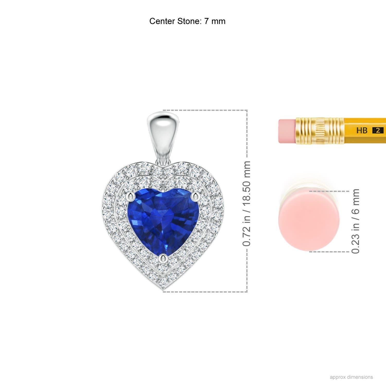Taille cœur Angara Nature 1.15 ct Blue Sapphire Heart Pendant with Diamond Halo in Platinum (pendentif en forme de coeur en saphir bleu avec halo en diamant) en vente