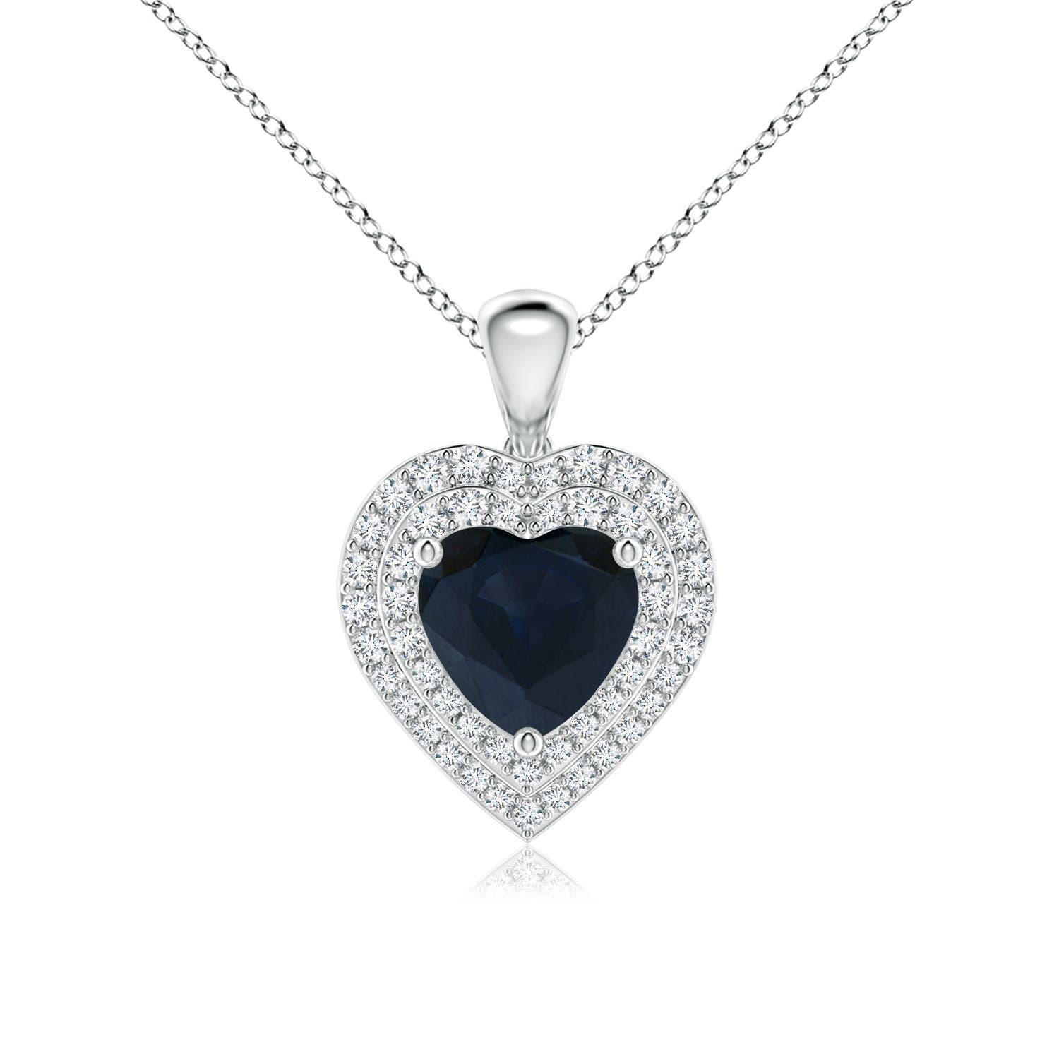 Angara Ciondolo a cuore con zaffiro blu da 1,15 carati e aureola di diamanti in platino in vendita