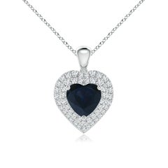 Angara Ciondolo a cuore con zaffiro blu da 1,15 carati e aureola di diamanti in platino