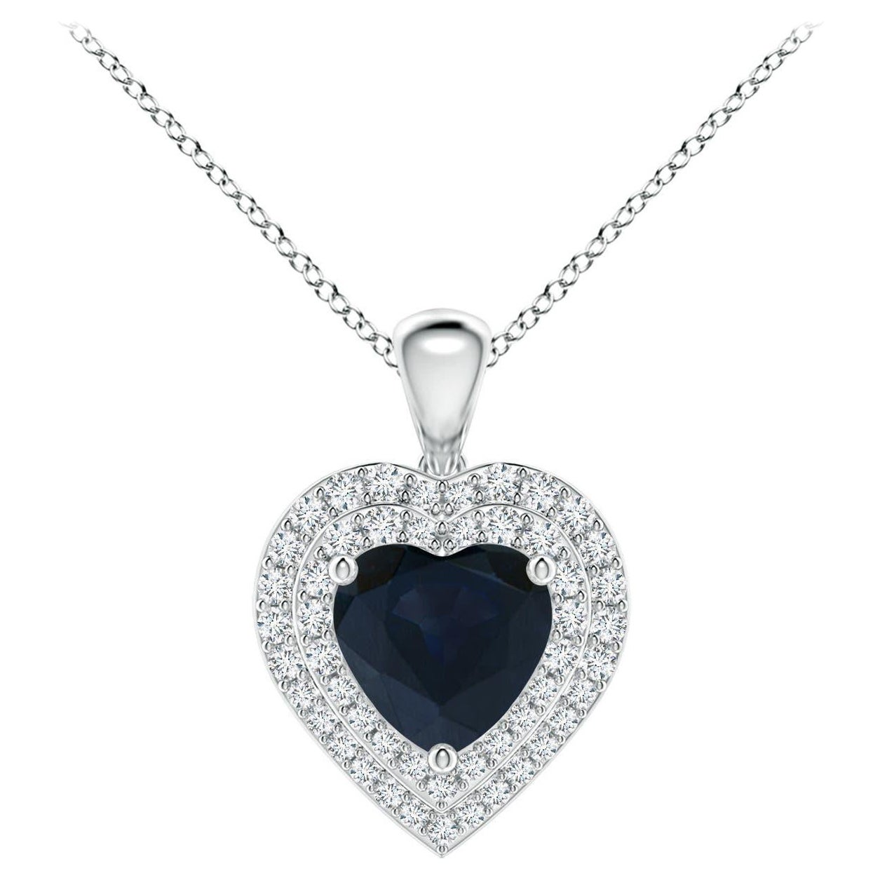 Angara Nature 1.15 ct Blue Sapphire Heart Pendant with Diamond Halo in Platinum (pendentif en forme de coeur en saphir bleu avec halo en diamant) en vente