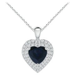 Angara Nature 1.15 ct Blue Sapphire Heart Pendant with Diamond Halo in Platinum (pendentif en forme de coeur en saphir bleu avec halo en diamant)