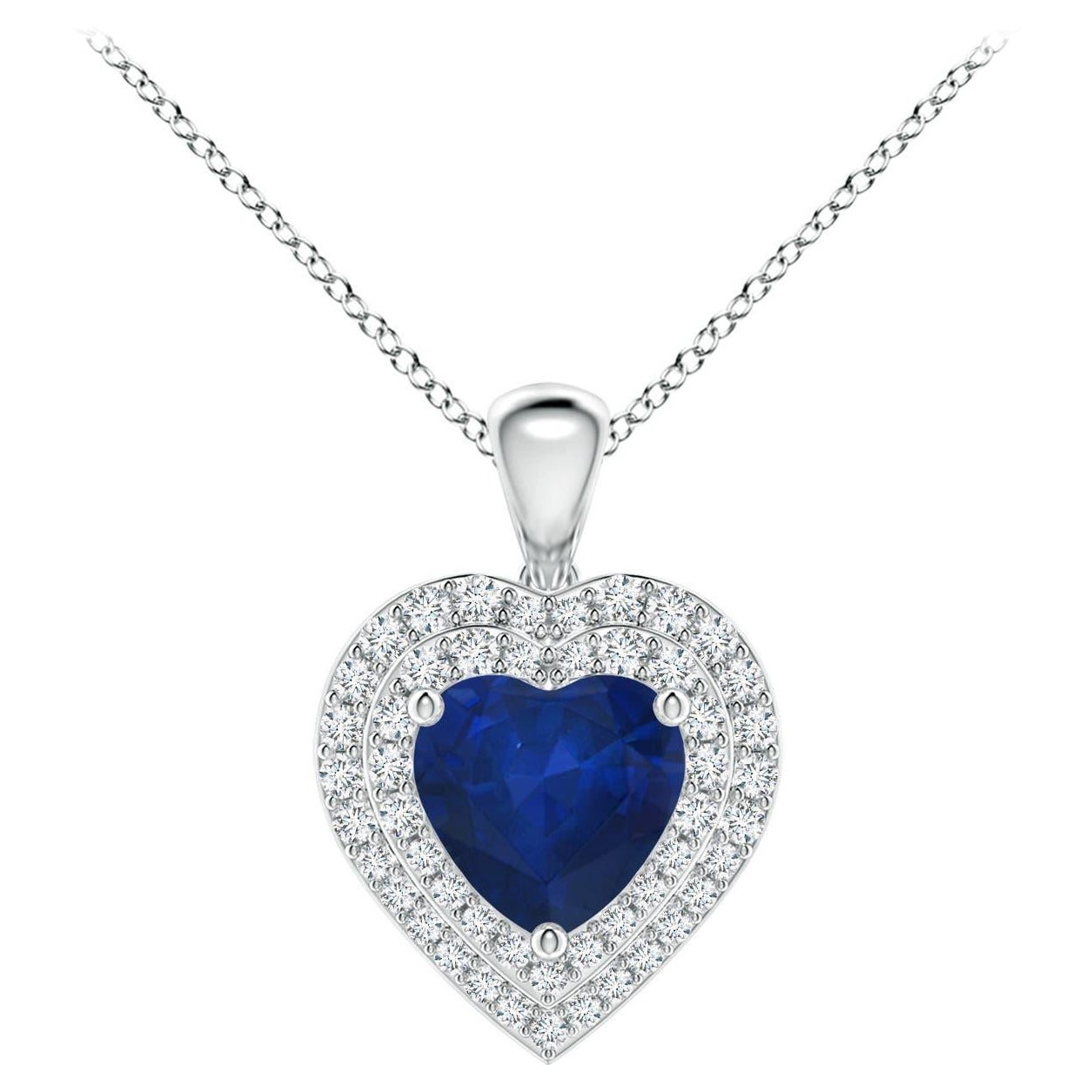 Angara Nature 1.15 ct Blue Sapphire Heart Pendant with Diamond Halo in Platinum (pendentif en forme de coeur en saphir bleu avec halo en diamant)