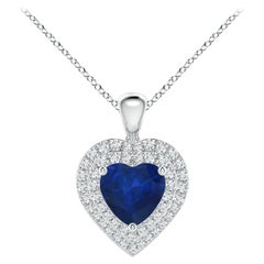Angara Nature 1.15 ct Blue Sapphire Heart Pendant with Diamond Halo in Platinum (pendentif en forme de coeur en saphir bleu avec halo en diamant)