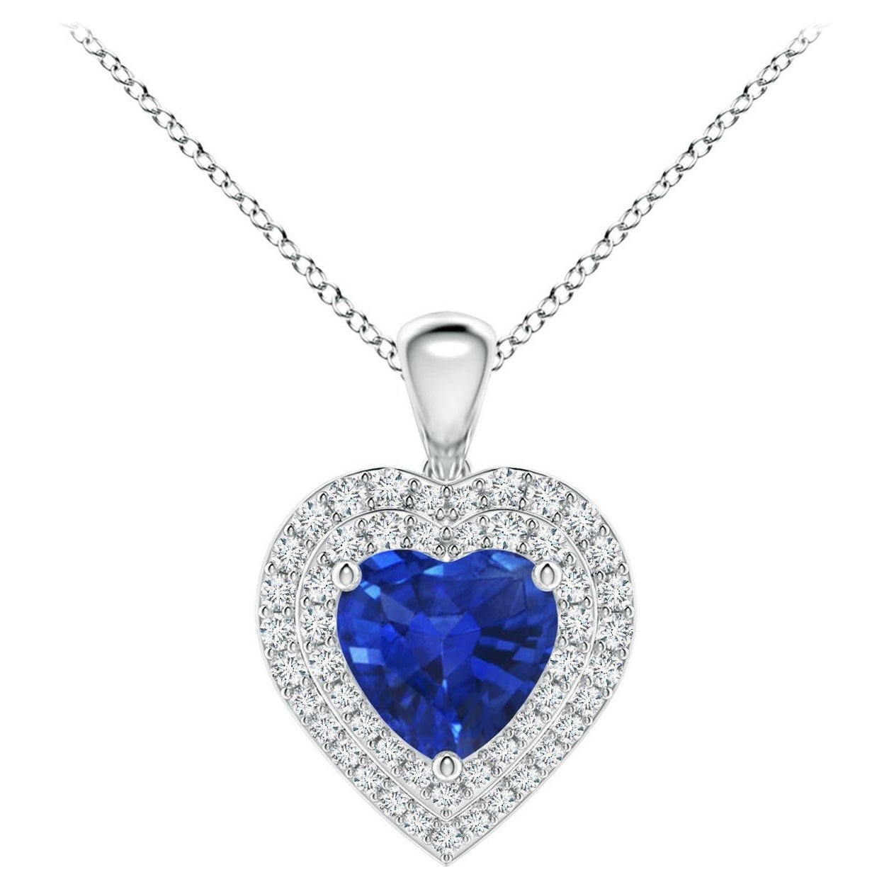 Angara Nature 1.15 ct Blue Sapphire Heart Pendant with Diamond Halo in Platinum (pendentif en forme de coeur en saphir bleu avec halo en diamant)