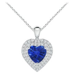 Angara Nature 1.15 ct Blue Sapphire Heart Pendant with Diamond Halo in Platinum (pendentif en forme de coeur en saphir bleu avec halo en diamant)