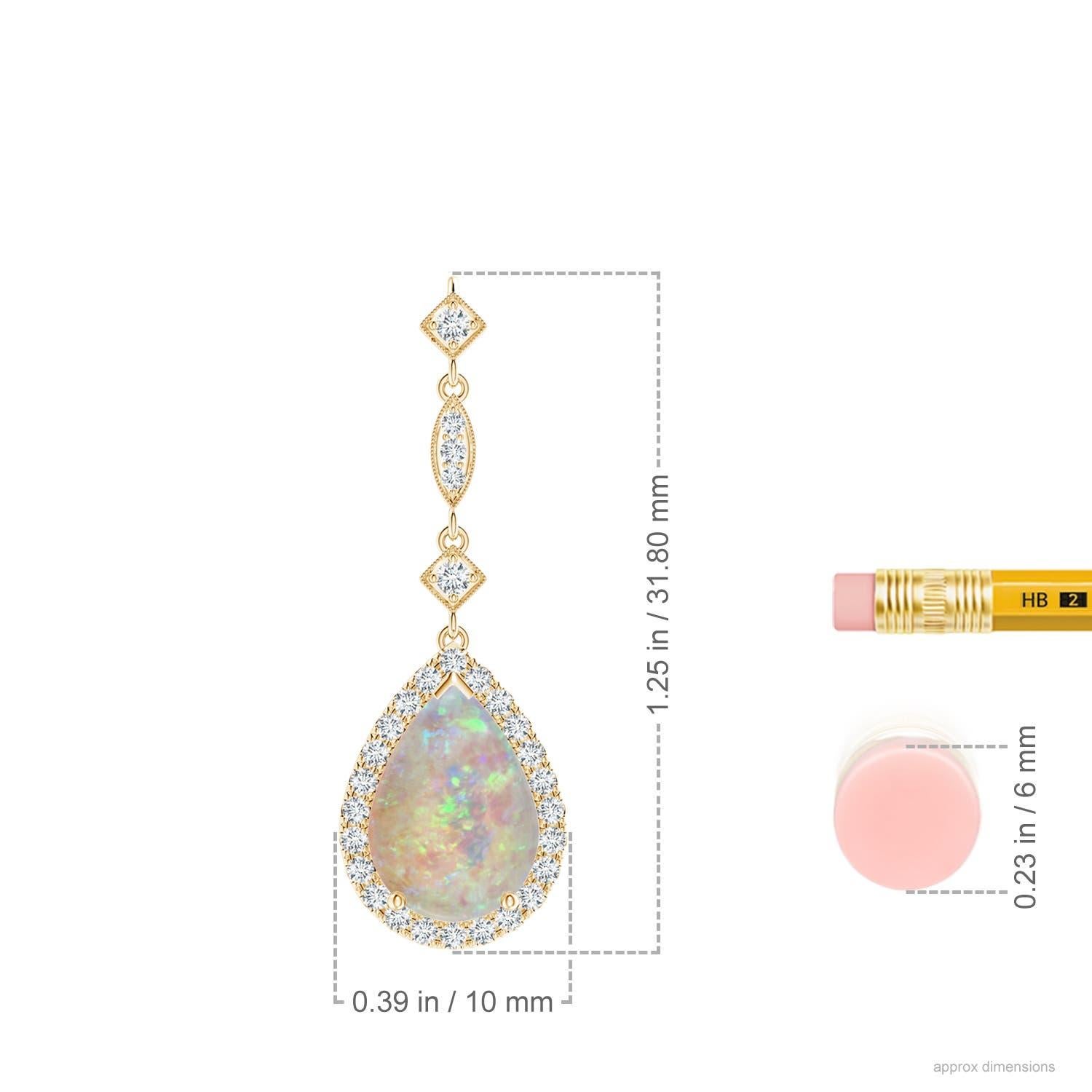 Pear Cut Angara Natural 1.15 ct Opal Teardrop Halo Pendant with Diamond in 14K Solid Gold For Sale