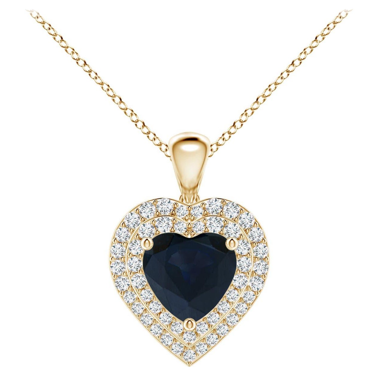 Angara Nature 1.15ct Blue Sapphire & Diamond Heart Pendant Halo 14K Yellow Gold