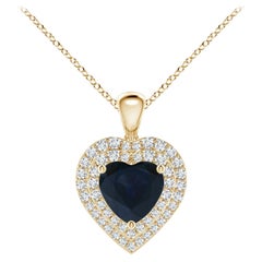 Angara Nature 1.15ct Blue Sapphire & Diamond Heart Pendant Halo 14K Yellow Gold