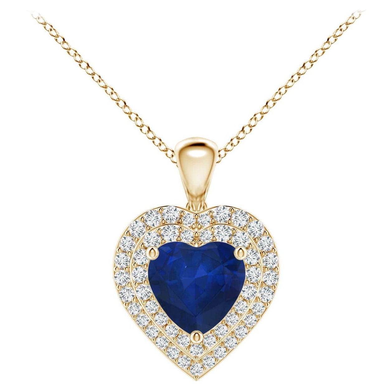 Angara Natural 1.15ct Blue Sapphire & Diamond Heart Pendant Halo 14K Yellow Gold For Sale