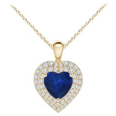 Angara Nature 1.15ct Blue Sapphire & Diamond Heart Pendant Halo 14K Yellow Gold