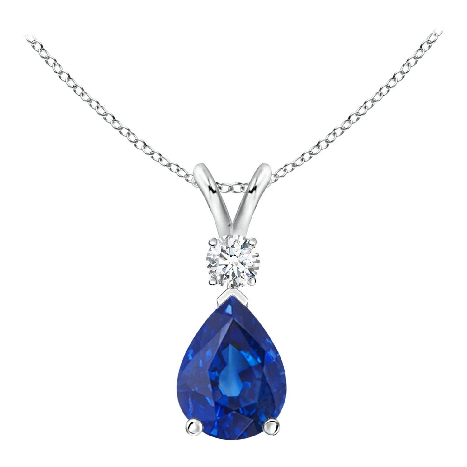 ANGARA Ciondolo a goccia con zaffiro blu naturale da 1,15 ct e diamante in oro bianco