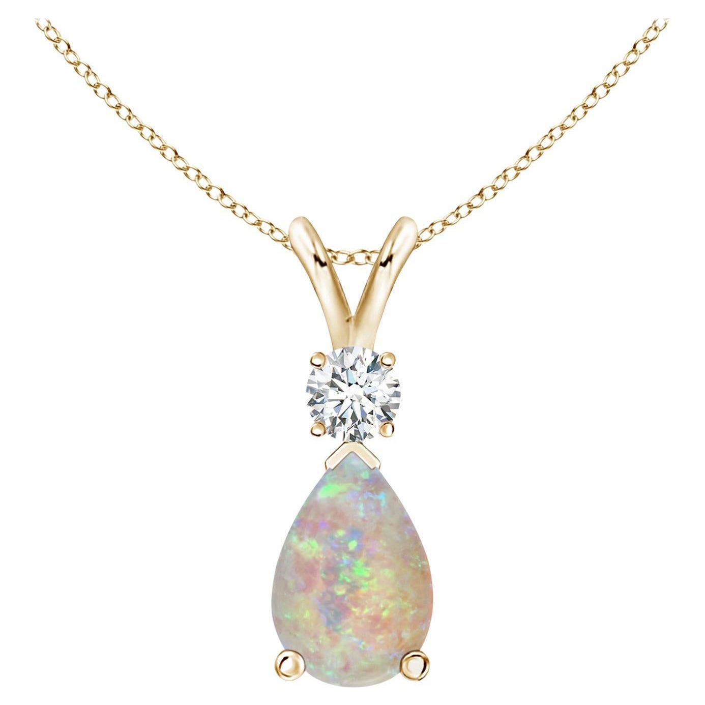 ANGARA Pendentif en or jaune 14 carats avec opale naturelle en forme de goutte d'eau de 1,15 carat et diamants en vente