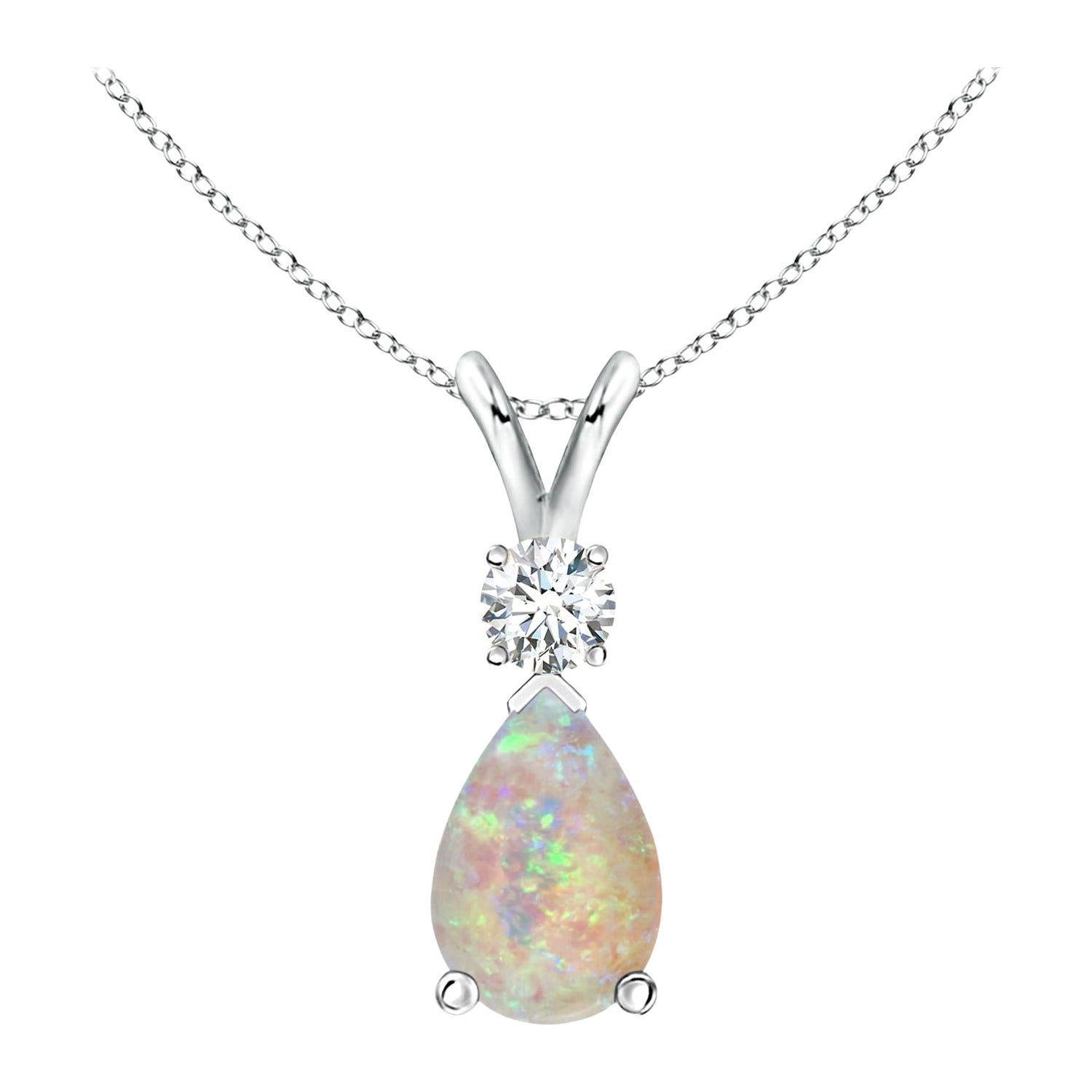 ANGARA Ciondolo a goccia di opale naturale da 1,15ct con diamante in platino