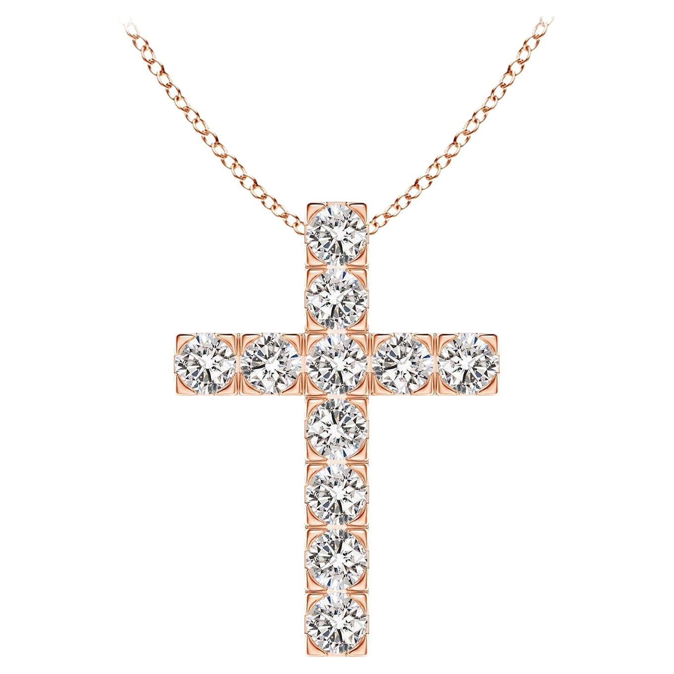 ANGARA Pendentif croix en or rose 14K avec diamant naturel 1.17cttw (Couleur-I-J, I1-I2)