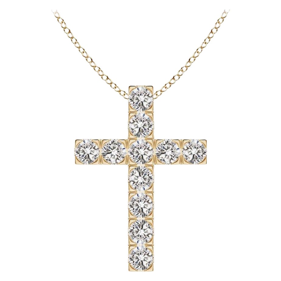 ANGARA Pendentif croix en or jaune 14 carats avec diamants naturels de 1,17 carat au total (I-J, I1-I2)