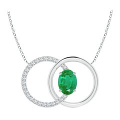 Angara Natural 1.1ct Emerald Interlocking Circle Necklace with Diamond Platinum