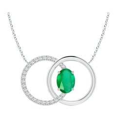 Angara Natural 1.1ct Emerald Interlocking Circle Necklace with Diamond Platinum