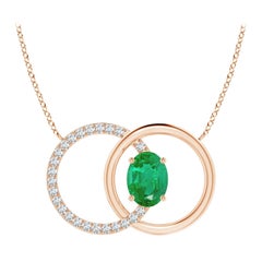 Angara Natural 1.1ct Emerald Interlocking Circle Necklace with Diamond Rose Gold