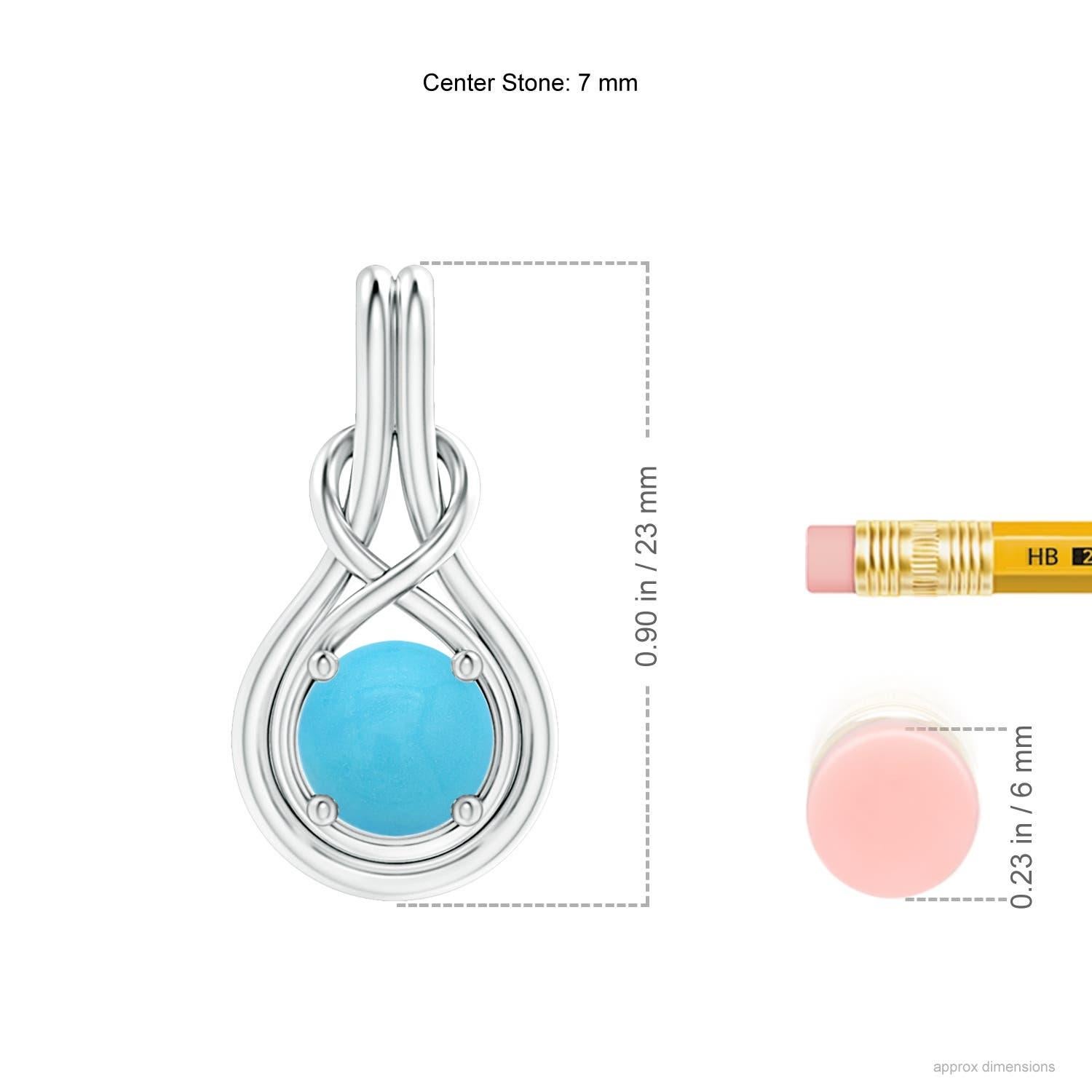 Round Cut Angara Natural 1.1ct Turquoise Solitaire Infinity Knot Pendant in 14K Solid Gold For Sale