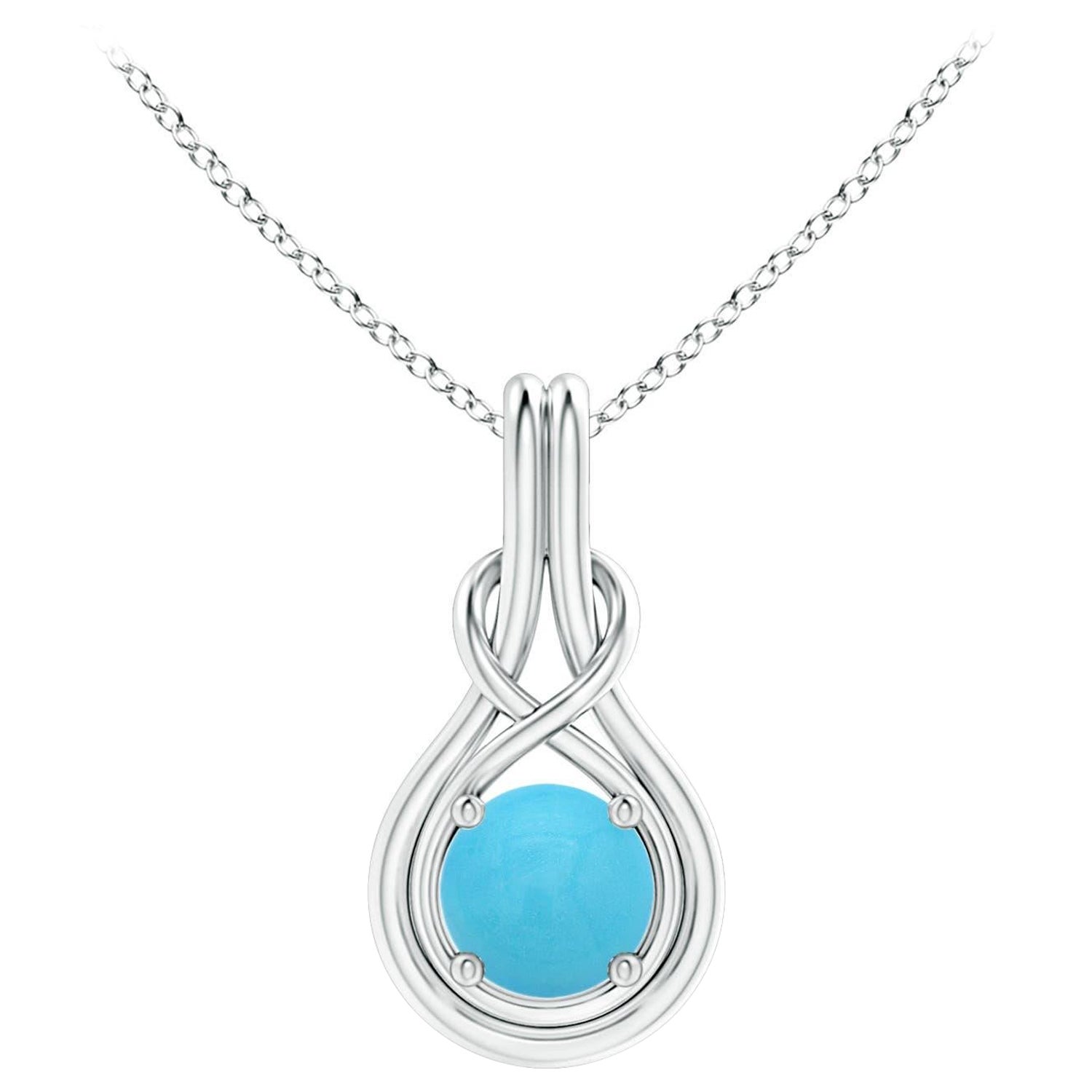 Angara Natural 1.1ct Turquoise Solitaire Infinity Knot Pendant in 14K Solid Gold For Sale