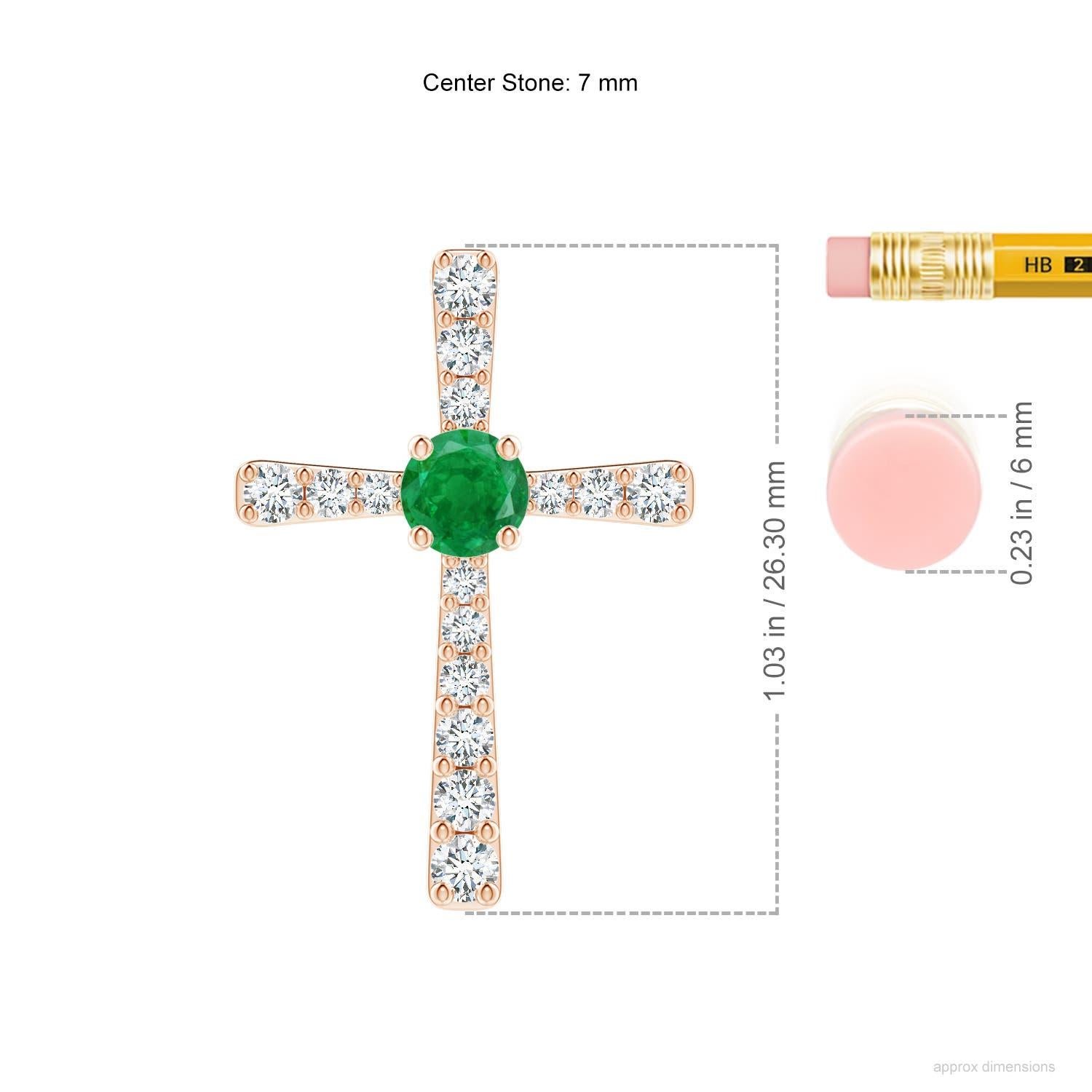 Taglio rotondo Ciondolo a croce con smeraldo naturale da 1,2 carati e diamanti in oro rosa 14K di Angara in vendita