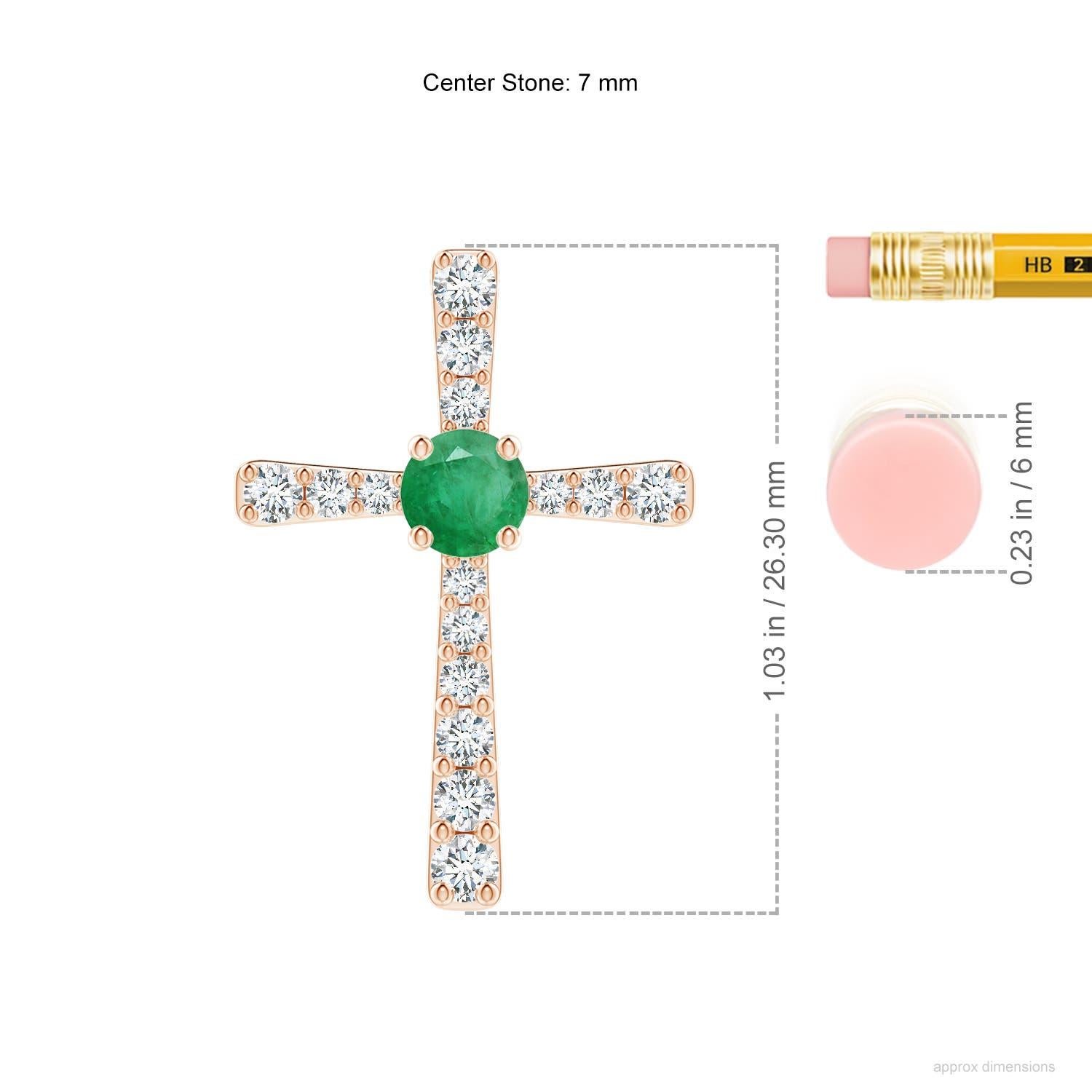 Taglio rotondo Ciondolo a croce con smeraldo naturale da 1,2 carati e diamanti in oro rosa 14K di Angara in vendita