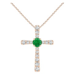 Angara Pendentif Croix en or rose 14K avec émeraude naturelle de 1,2 ct et diamant